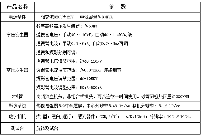 工业X光机技术参数